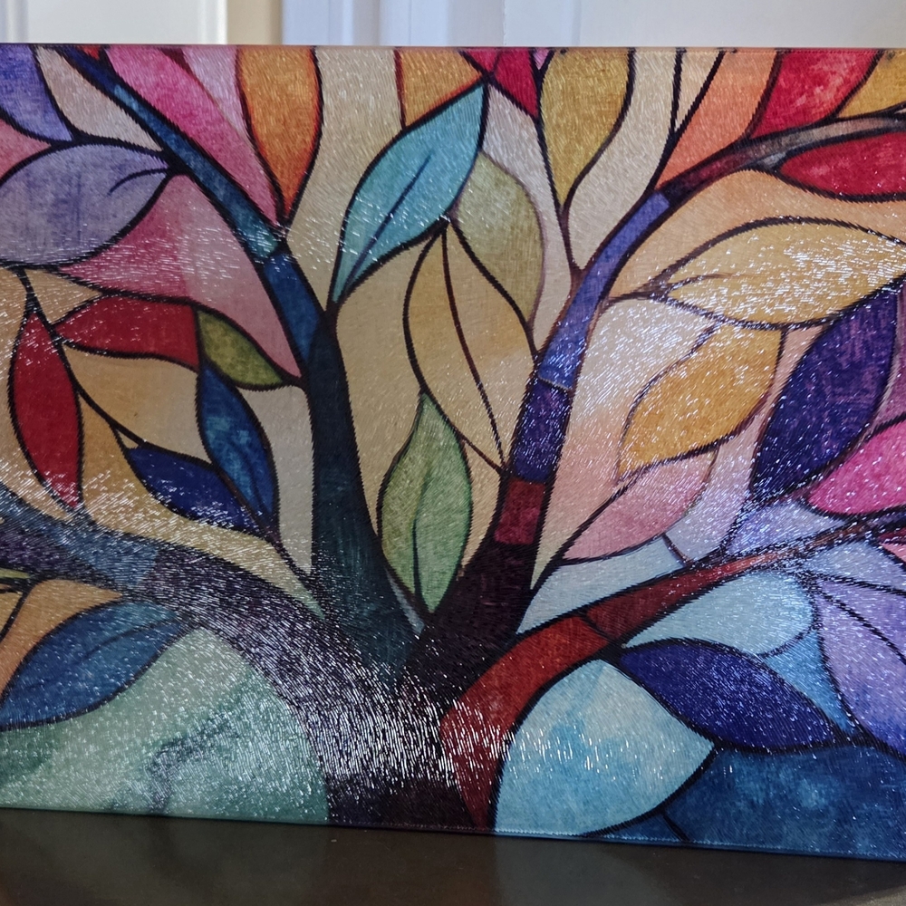 Colorful Stained Glass Style Tree Wall Art